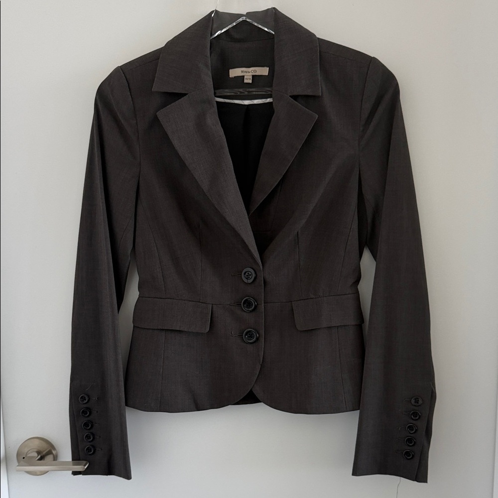 RW&CO. Women's Charcoal Gray Three-Button Tailored Blazer